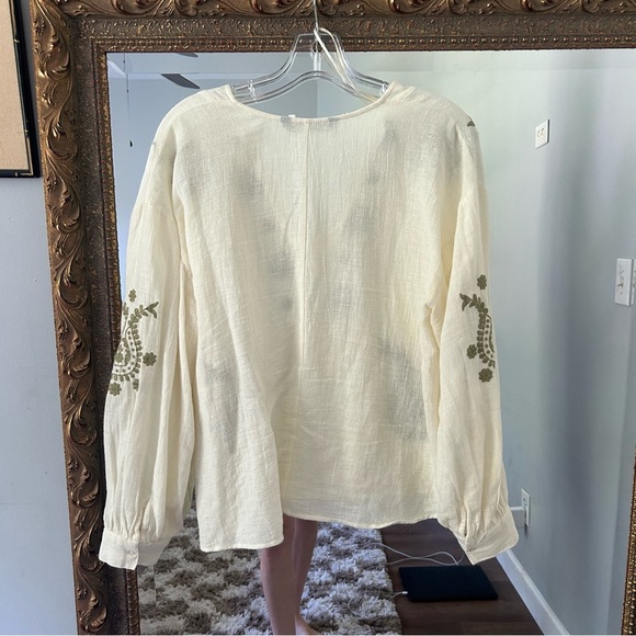 Zara Cream and Green Embroidered  Paisley Floral Peplum Top - Picture 10 of 10